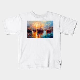 Seascape with a sailboats at sunset. Kids T-Shirt